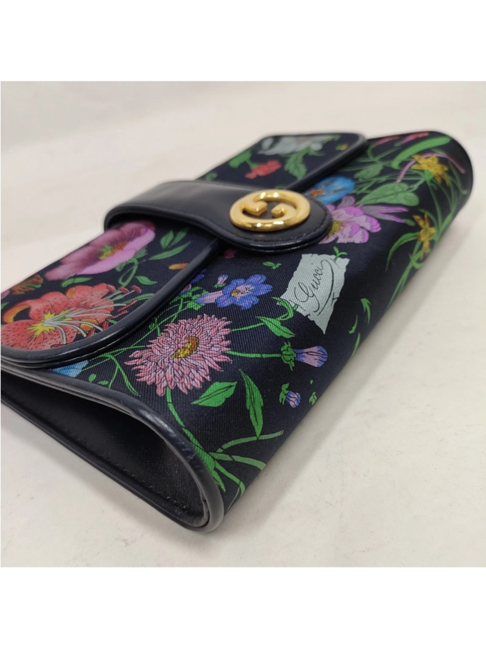 Gucci Navy Floral GG Marmont Chain Crossbody Bag with COA - Picture 7 of 15